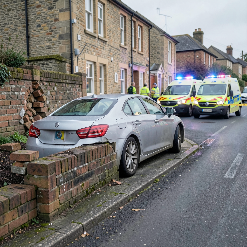 Driver injured as car hits wall in Bridgend, building evacuated
